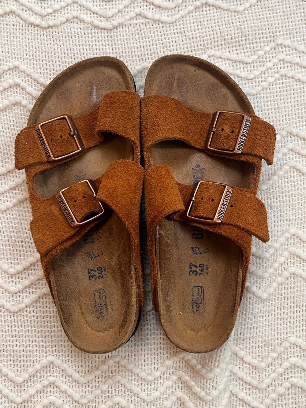 Birkenstock Suede Two-Strap Sandals in Chestnut Brown